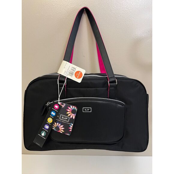 NWT Sarah Jessica Parker RFID convertible weekender bag in black and candy - Picture 3 of 15